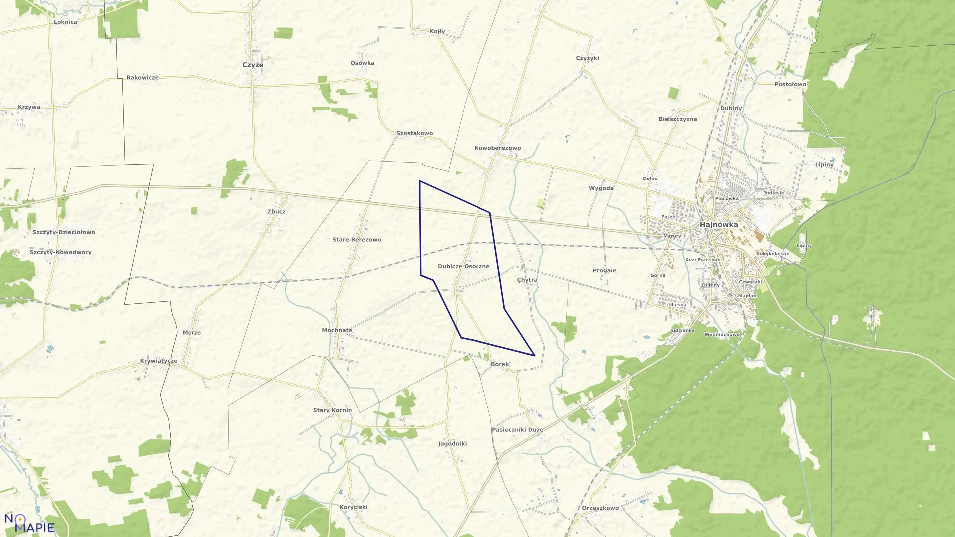 Mapa obrębu DUBICZE OSOCZNE w gminie Hajnówka