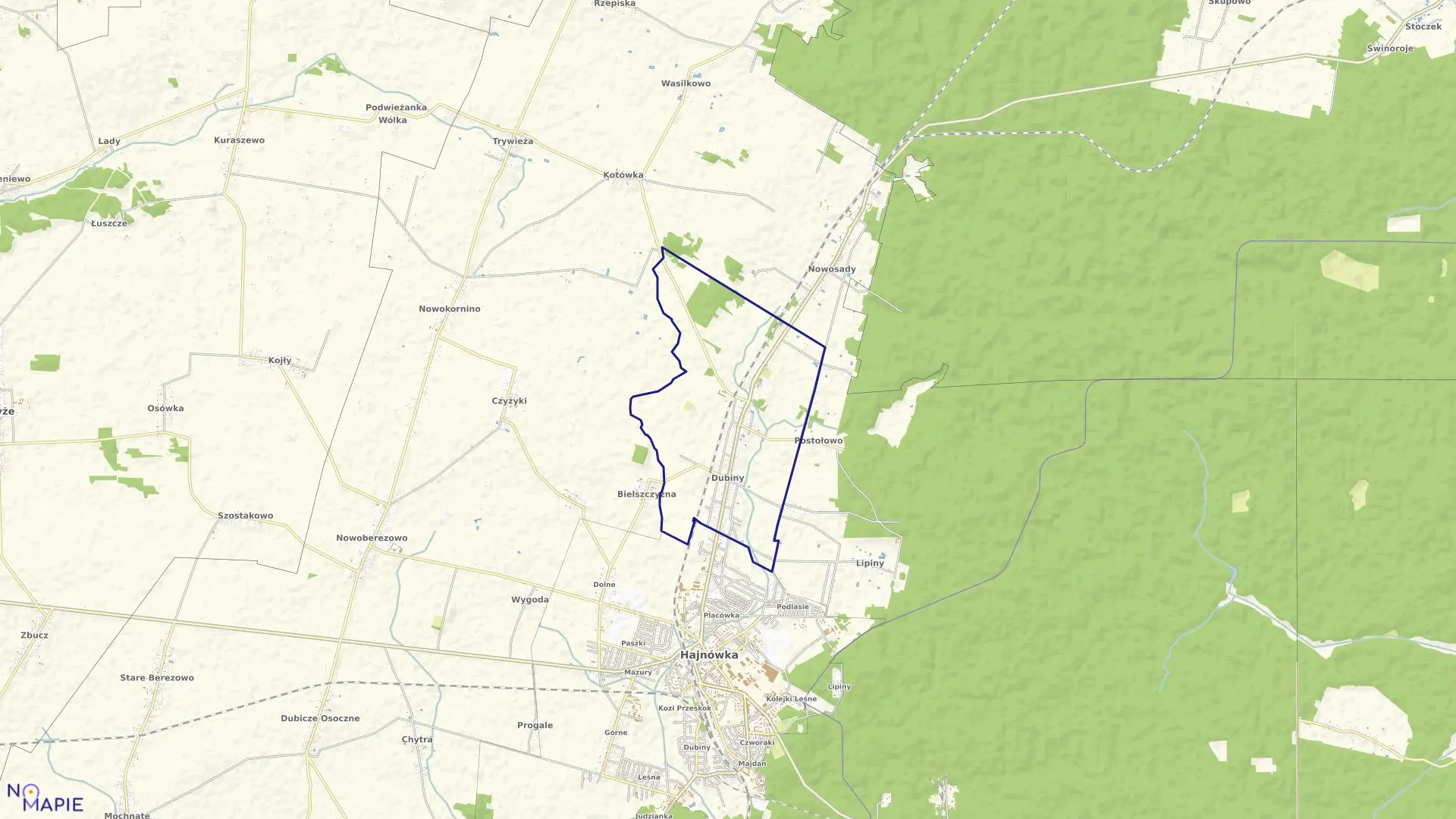 Mapa obrębu DUBINY w gminie Hajnówka