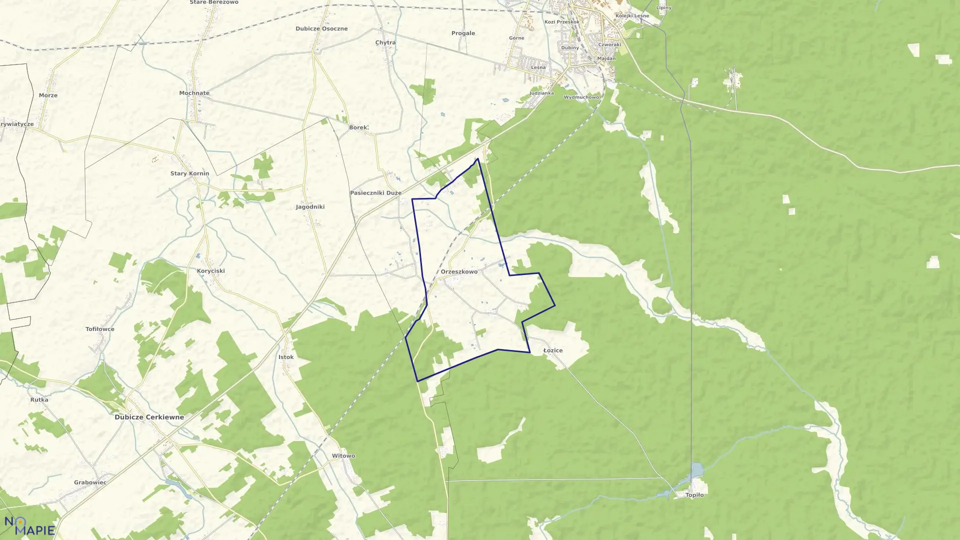 Mapa obrębu ORZESZKOWO w gminie Hajnówka